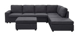 Marley Modular Sectional Sofa with Ottoman in Dark Gray Linen