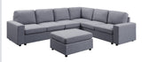 Bayside Light Gray Linen 7 Seat Reversible Modular Sectional Sofa