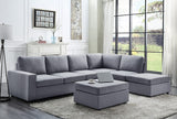Cassia Light Gray Linen 7 Seat Reversible Modular Sectional Sofa with Ottoman