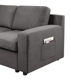 Waylon Gray Linen 6-Seater L-Shape Sectional Sofa with Storage Ottoman and Pockets