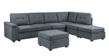 Isla Gray Woven Fabric 7-Seater Sectional Sofa with Ottomans