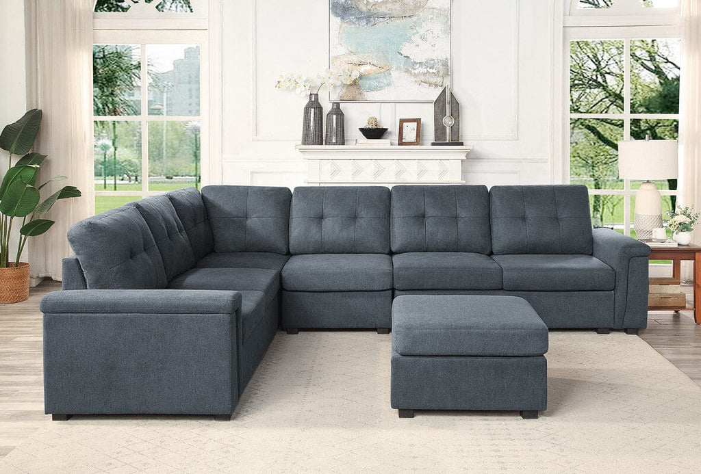 Isla Gray Woven Fabric 7-Seater Sectional Sofa with Ottoman