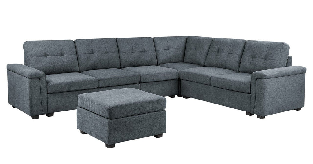 Isla Gray Woven Fabric 7-Seater Sectional Sofa with Ottoman ...