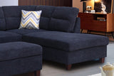 Diego Black Fabric Sectional Sofa with Right Facing Chaise, Storage Ottoman, and 2 Accent Pillows