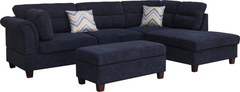 Diego Black Fabric Sectional Sofa with Right Facing Chaise, Storage Ottoman, and 2 Accent Pillows