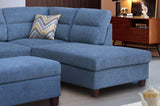 Diego Blue Fabric Sectional Sofa with Right Facing Chaise, Storage Ottoman, and 2 Accent Pillows
