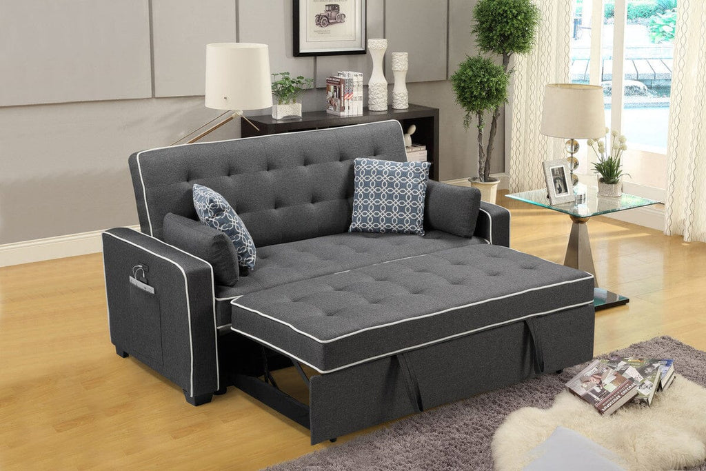 Cody Modern Gray Fabric Sleeper Sofa with 2 USB Charging Ports and 4 Accent Pillows