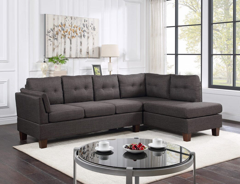 Dalia Dark Gray Linen Modern Sectional Sofa with Right Facing Chaise