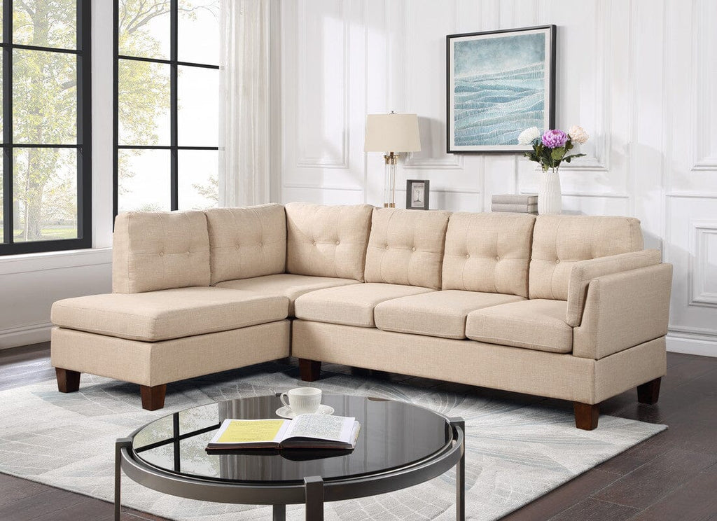 Dalia Khaki Linen Modern Sectional Sofa with Left Facing Chaise
