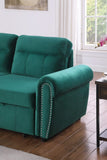 Ashton Green Velvet Fabric Reversible Sleeper Sectional Sofa Chaise