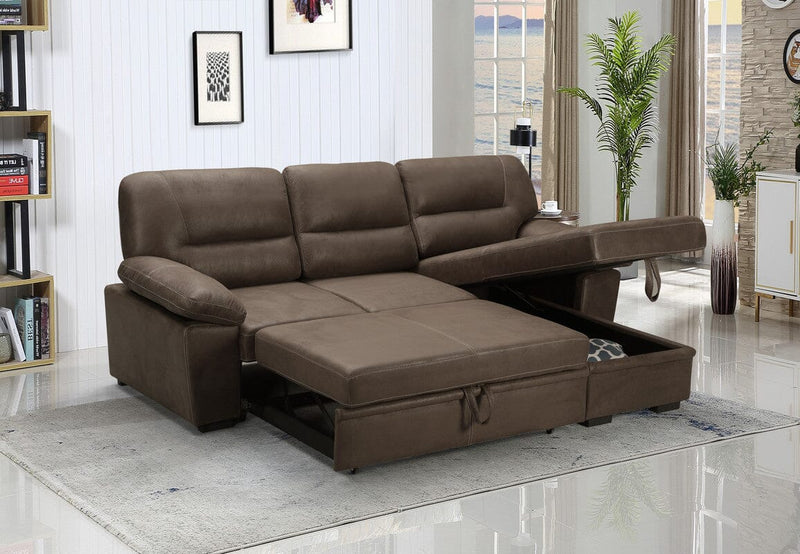 Kipling Saddle Brown Microfiber Reversible Sleeper Sectional Sofa Chaise