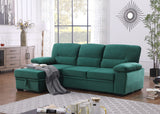Kipling Green Velvet Fabric Reversible Sleeper Sectional Sofa Chaise