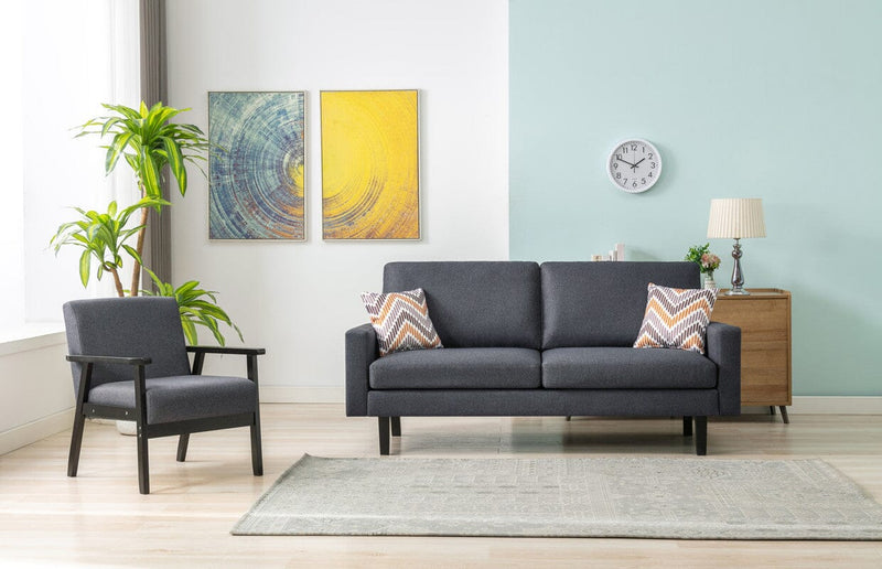 Bahamas Dark Gray Linen Sofa and Chair Set with 2 Throw Pillows