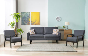 Bahamas Dark Gray Linen Sofa and 2 Chairs with 2 Throw Pillows