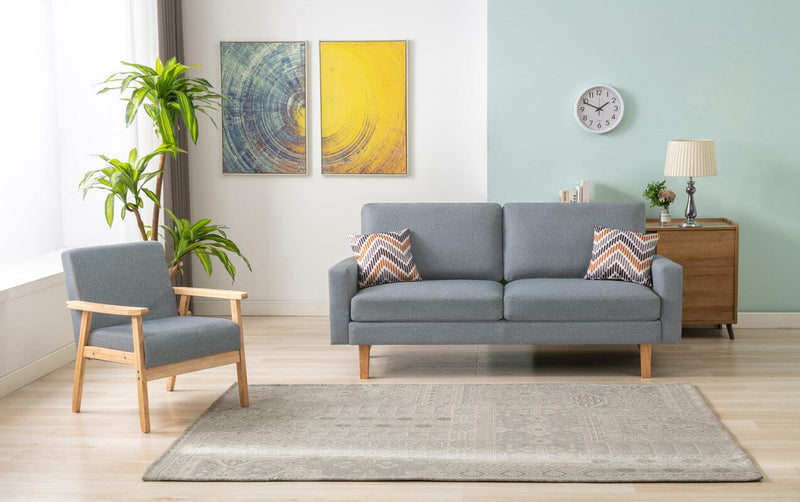 Bahamas Gray Linen Sofa and Chair Set with 2 Throw Pillows