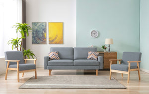 Bahamas Gray Linen Sofa and 2 Chairs with 2 Throw Pillows