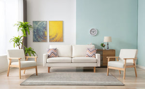 Bahamas Beige Linen Sofa and 2 Chairs with 2 Throw Pillows