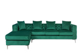 Ryan Green Velvet Reversible Sectional Sofa Chaise with Nail-Head Trim