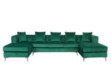 Ryan Green Velvet Double Chaise Sectional Sofa with Nail-Head Trim