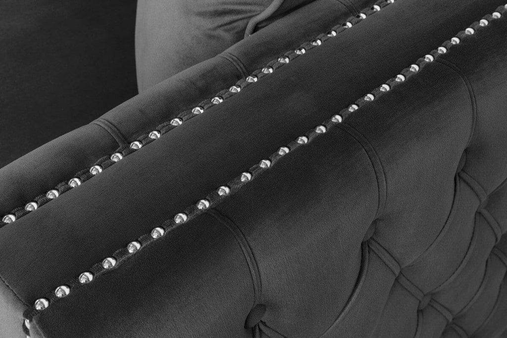 Ryan Dark Gray Velvet Double Chaise Sectional Sofa with Nail-Head Trim