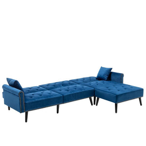 Piper Navy Blue Velvet Sofa Bed with Ottoman and 2 Accent Pillows