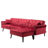 Piper Jujube Red Velvet Sofa Bed with Ottoman and 2 Accent Pillows