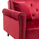 Piper Jujube Red Velvet Sofa Bed with Ottoman and 2 Accent Pillows