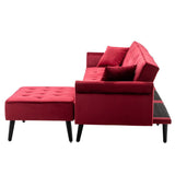 Piper Jujube Red Velvet Sofa Bed with Ottoman and 2 Accent Pillows