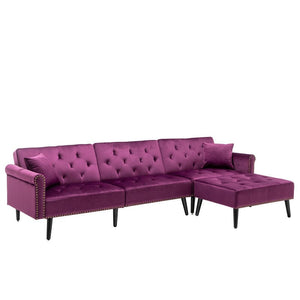 Piper Purple Velvet Sofa Bed with Ottoman and 2 Accent Pillows