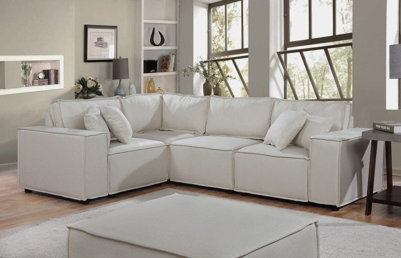 Melrose Modular Sectional Sofa with Ottoman in Beige Linen