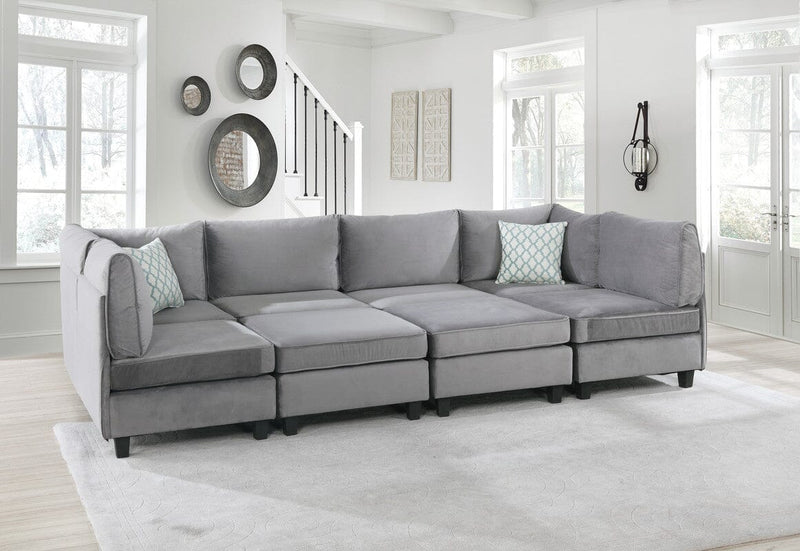Simona Gray Velvet 8Pc Modular Sectional Sofa