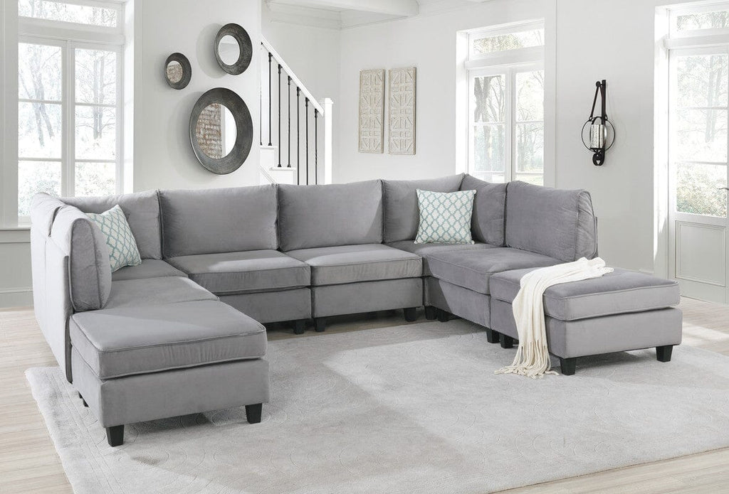 Zelmira Gray Velvet 8Pc Modular Sectional Sofa