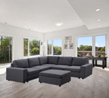 Elliot Sectional Sofa with Ottoman in Dark Gray Linen