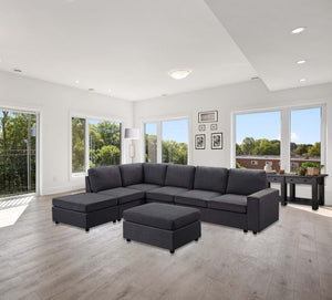 Marley Modular Sectional Sofa with Ottoman in Dark Gray Linen