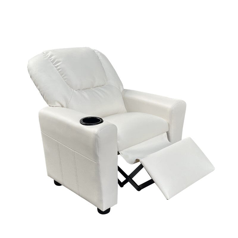 Marisa 23"W White PU Leather Kids Recliner Chair with Cupholder