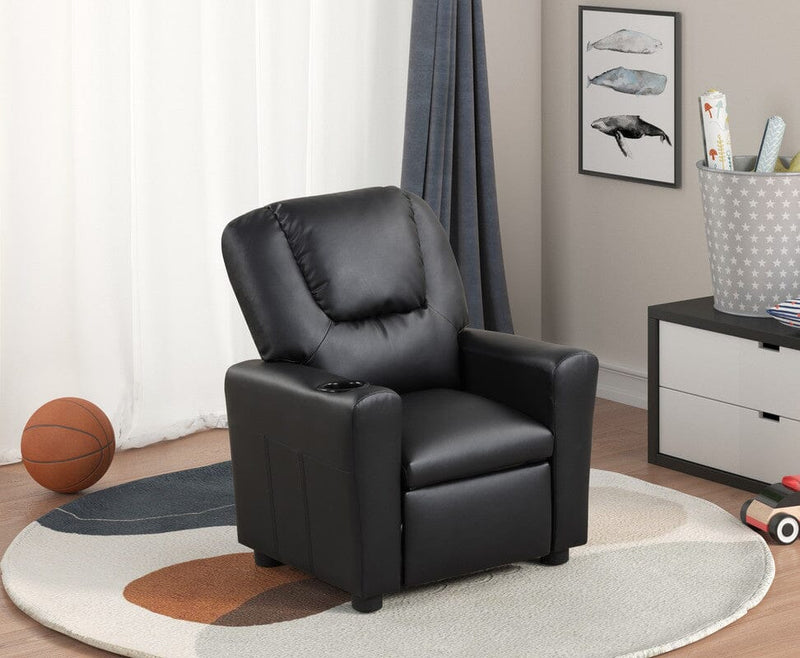 Marisa 23"W Black PU Leather Kids Recliner Chair with Cupholder