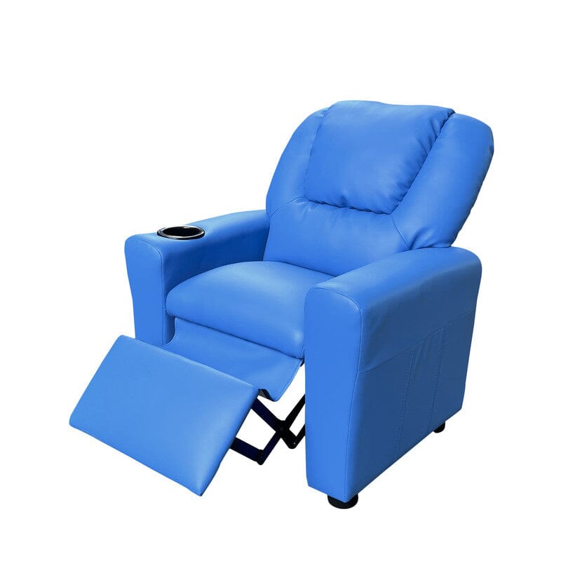 Marisa 23"W Blue PU Leather Kids Recliner Chair with Cupholder