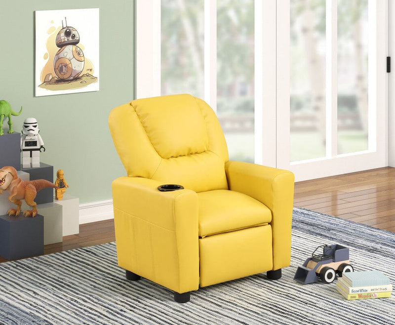 Marisa 23"W Yellow PU Leather Kids Recliner Chair with Cupholder