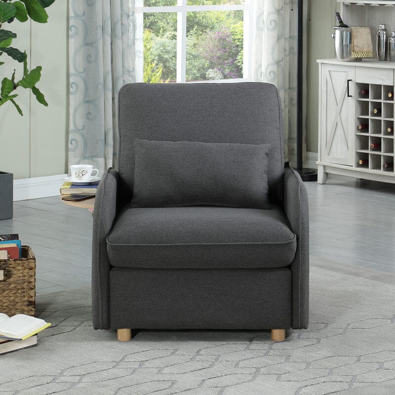Huckleberry Dark Gray Linen Accent Chair with Storage Ottoman and Folding Side Table