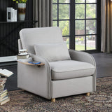 Huckleberry Light Gray Linen Accent Chair with Storage Ottoman and Folding Side Table