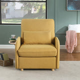 Huckleberry Yellow Linen Accent Chair with Storage Ottoman and Folding Side Table