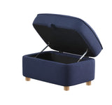 Huckleberry Blue Linen Accent Chair with Storage Ottoman and Folding Side Table