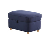 Huckleberry Blue Linen Accent Chair with Storage Ottoman and Folding Side Table