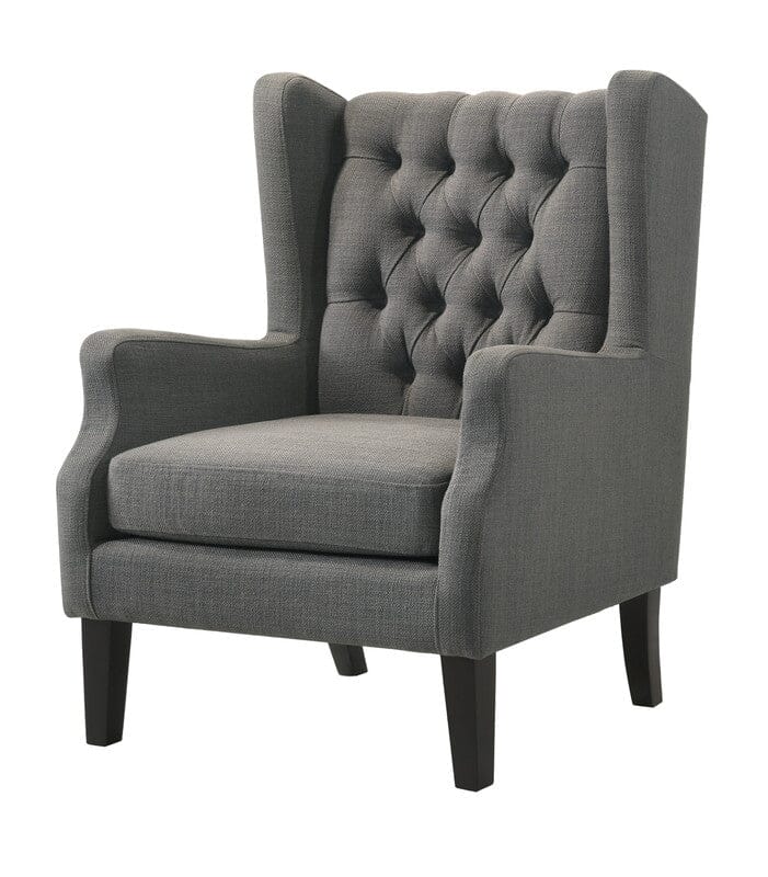 Irwin Gray Linen Button Tufted Wingback Chair