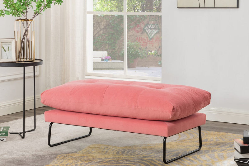 Karla Pink Velvet Contemporary Ottoman