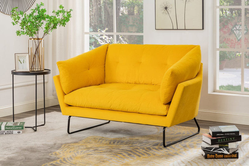 Karla Yellow Velvet Contemporary Loveseat