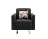 Victoria Dark Gray Linen Fabric Armchair with Metal Legs, Side Pockets, and Pillow