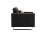 Victoria Dark Gray Linen Fabric Armchair with Metal Legs, Side Pockets, and Pillow