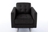 Victoria Dark Gray Linen Fabric Armchair with Metal Legs, Side Pockets, and Pillow