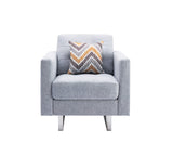 Victoria Light Gray Linen Fabric Armchair with Metal Legs, Side Pockets, and Pillow